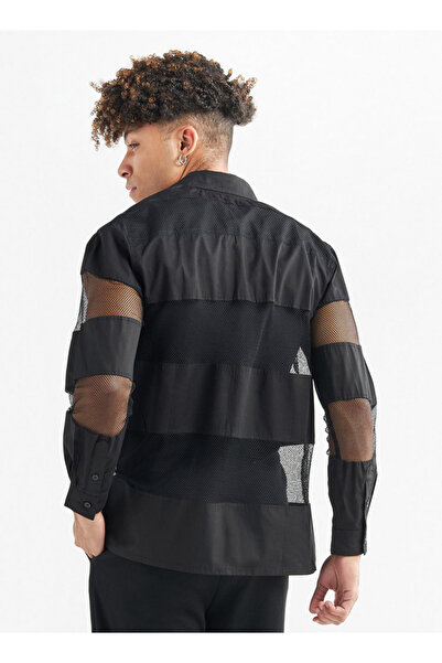 FAV Mesh Panelled Button Up Shirt With Long Sleeves
