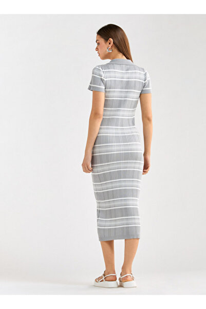 FAV Striped Collared Bodycon Dress with Short Sleeves