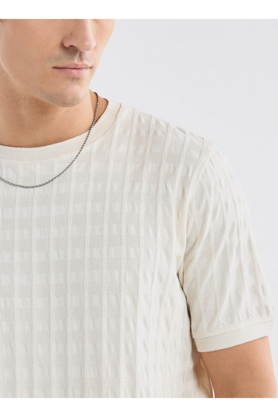 FAV Textured Crew Neck T-shirt with Short Sleeves
