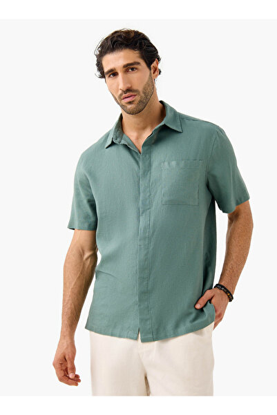 FAV Regular Fit Linen Blend Collared Shirt with Chest Pocket