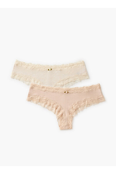 FAV مجموعة من قطعتين - سروال داخلي مضلع بحواف من الدانتيل