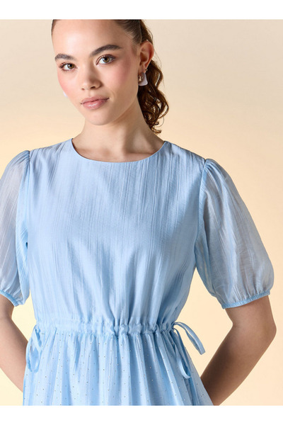 FAV Embellished A-line Midi Dress with Short Sleeves