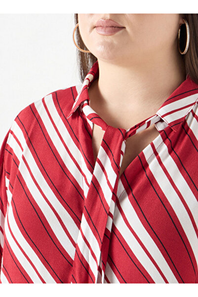 Ulla Popken Plus Size Ulla Popken Striped Shirt with Tie-Up Detail