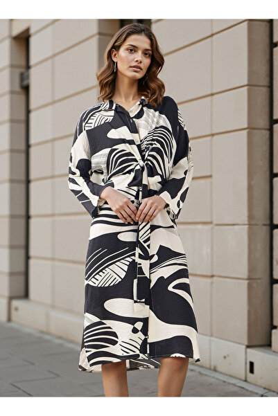 Iconic فستان قميص مطبوع بالكامل مع تفاصيل عقدة