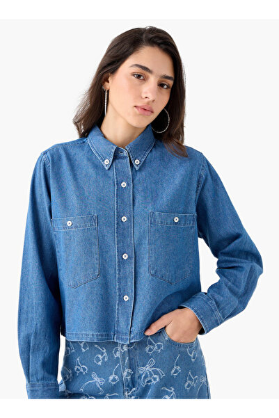 Lee Cooper Lee Cooper Regular Fit Denim Button-Down Shirt with Long Sleeves and Pockets