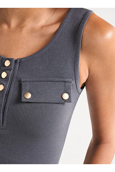 FAV Ribbed Tank Top with Round Neck and Flap Detail