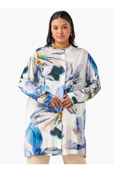 Ulla Popken قميص زهري بأكمام طويلة