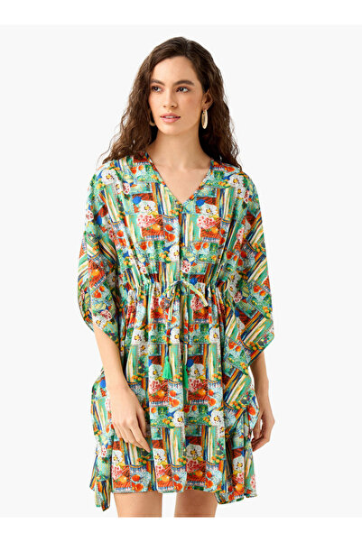 FAV قفطان مطبوع برباط ورقبة على شكل حرف V