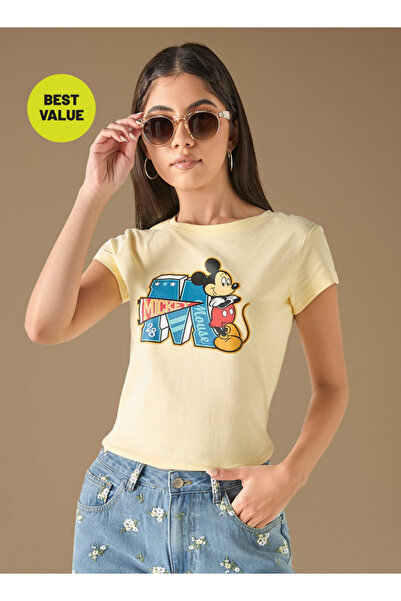 SP Characters Mickey Mouse Print T-shirt with Crew Neck and Short Sleeves