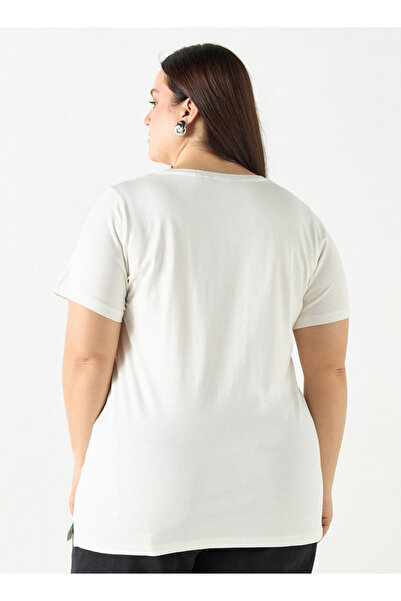 Ulla Popken Plus Size Ulla Popken Typographic Print T-shirt with Short Sleeves