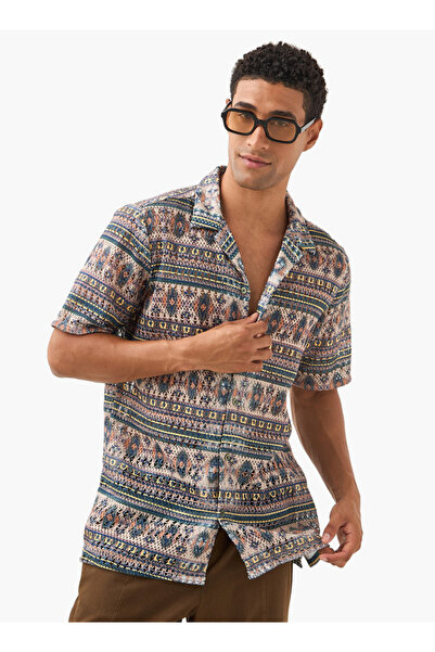 FAV Textured Regular Fit Shirt with Camp Collar and Short Sleeves