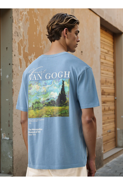 SP Characters تي شيرت بطبعة فان جوخ مع رقبة دائرية وأكمام قصيرة