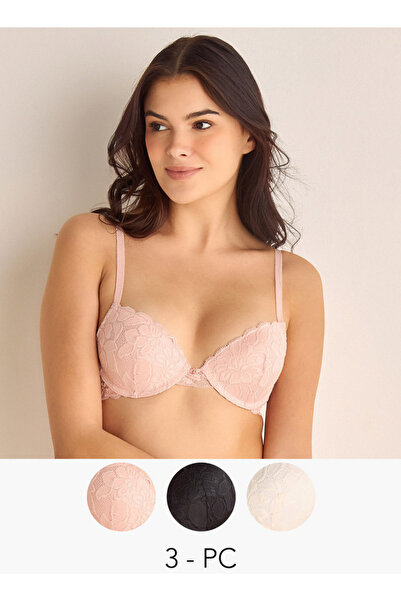 FAV مجموعة من 3 قطع - حمالة صدر بتفاصيل دانتيل مع إغلاق بخطاف وعين