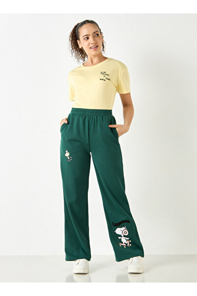 SP Characters بنطال بطبعة سنوبي مع حزام خصر مطاطي وجيوب