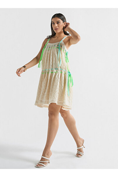 FAV Textured Strappy Mini Dress With Lace Detail