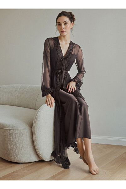 FAV فستان سهرة عروس مزين بالدانتيل مع رداء بحزام