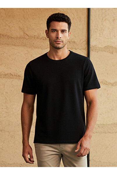 Iconic Textured Slim Fit T-shirt with Crew Neck and Short Sleeves