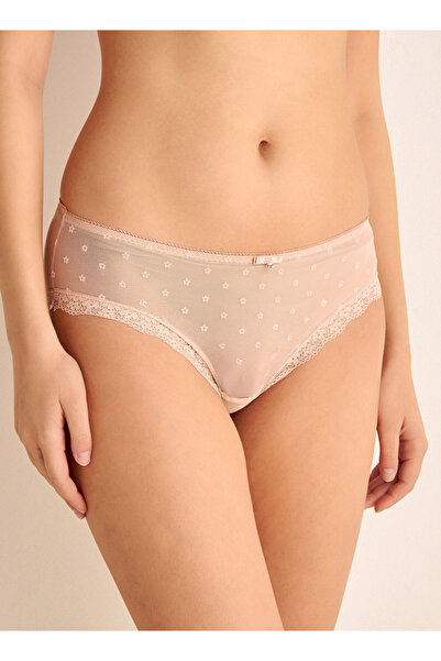 FAV Floral Textured Brief with Lace and Bow Detail