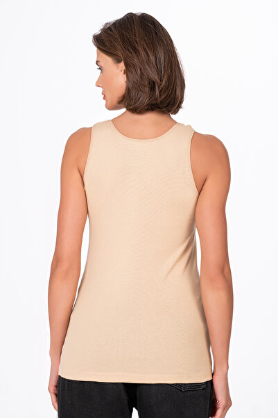 Kompedan Kadın Pamuklu Ribana Kalın Askılı Atlet 3'lü Paket | Ten K0111