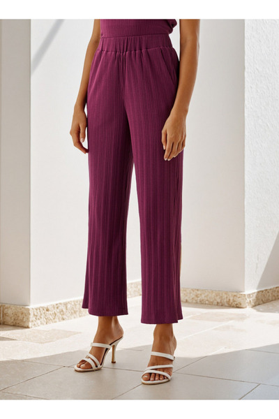 FAV بنطال واسع الساق مضلع مع جيوب