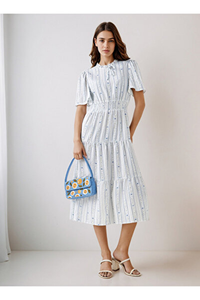 FAV Tiered Midi Viscose Dress with Flutter Sleeves