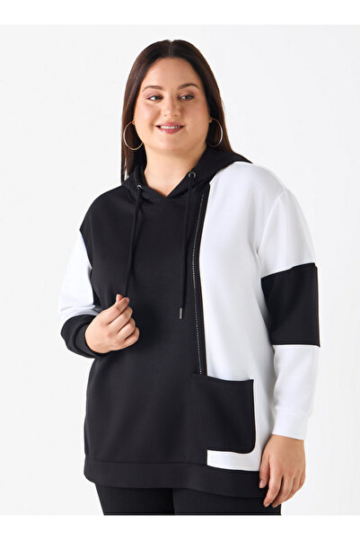 Ulla Popken Plus Size Colourblock Hoodie With Pocket