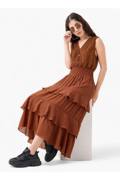 Lee Cooper Tiered Sleeveless Midi Dress with Shirred Detail