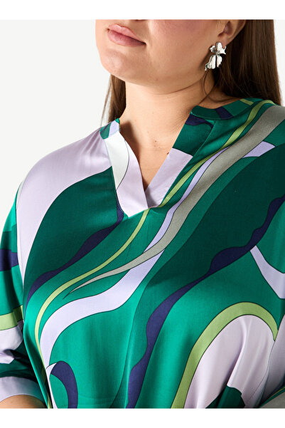 Ulla Popken Plus Size Printed Dress With 3/4 Sleeves