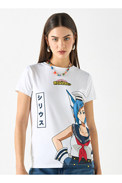 SP Characters Anime Print Crew Neck T-shirt with Short Sleeves