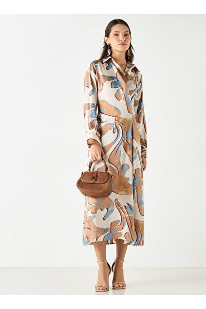 Iconic Iconic All-Over Print Collared Dress with Long Sleeves