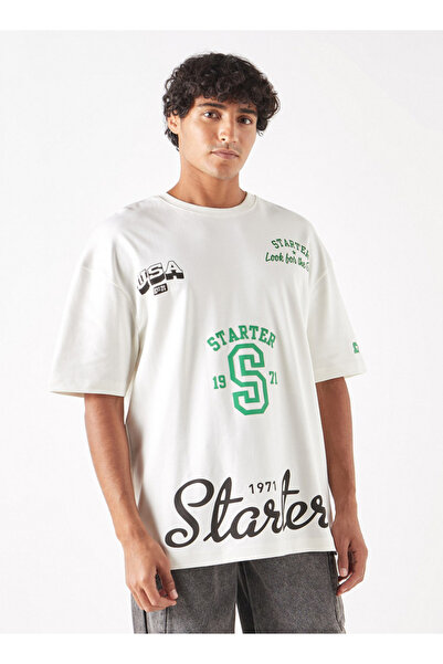 Starter Logo Print T-shirt with Crew Neck and Short Sleeves