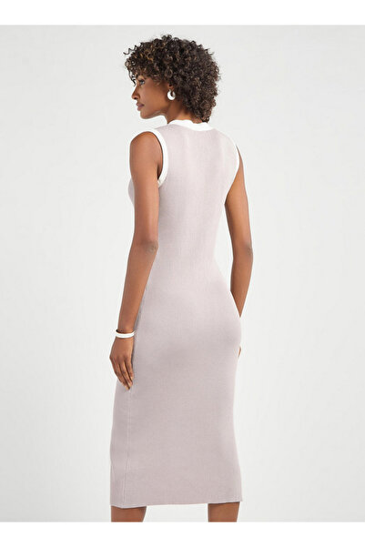 FAV Ribbed Sleeveless Button Down Dress with V-neck