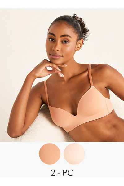 FAV مجموعة من قطعتين - حمالة صدر كلاسيكية سادة بدون سلك مع إغلاق بخطاف وعين