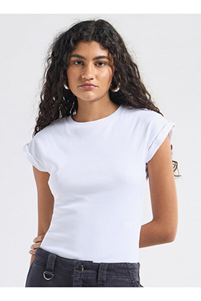 FAV Ribbed Crew Neck Bodysuit With Extended Sleeves