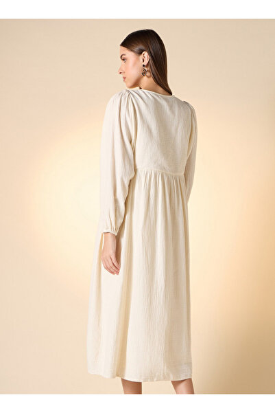 FAV Embroidered A-Line Midi Dress with Long Sleeves