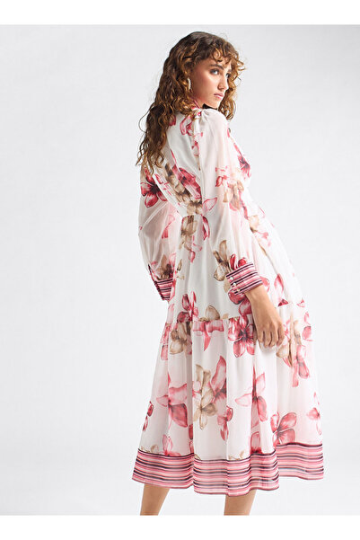 FAV All-Over Floral Print Shirt Dress with Tie-Ups and Long Sleeves