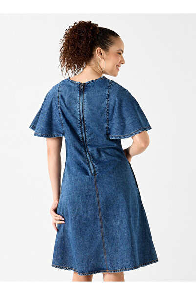 Lee Cooper Denim A-line Dress With Round Neck And Pocket