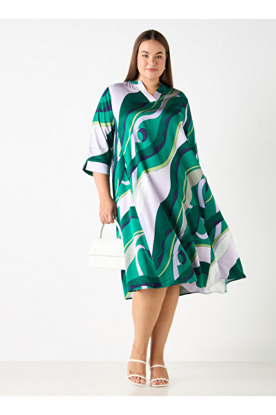 Ulla Popken Plus Size Printed Dress With 3/4 Sleeves