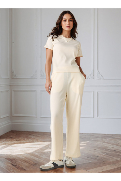 FAV Ribbed Wide Leg Pants with Pockets