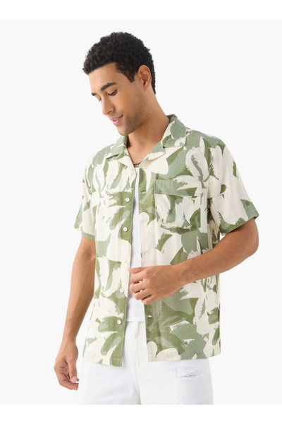 Lee Cooper All-Over Print Camp Collar Shirt with Short Sleeves
