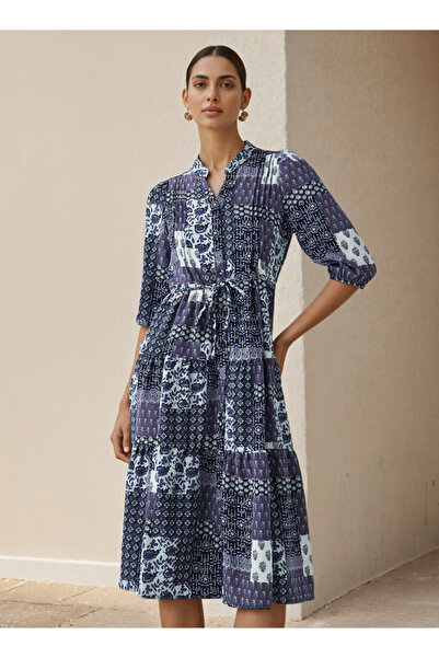 FAV A-line Midi Viscose Dress with Tie-Up Belt