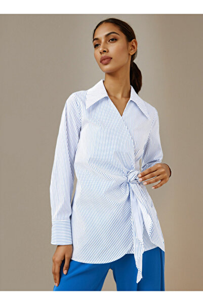 Iconic Striped Wrap Top with Rosette Detail
