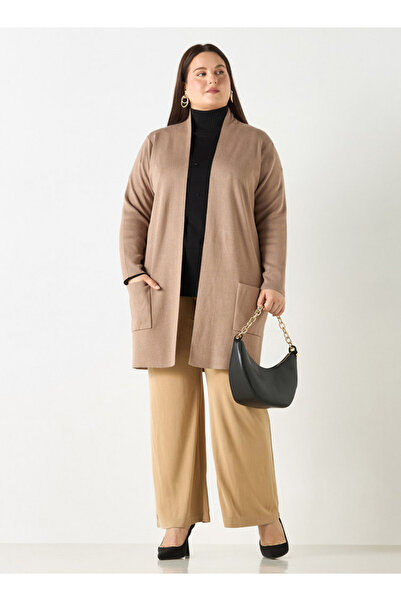 Ulla Popken Plus Size Solid Open Front Cardigan With Pockets