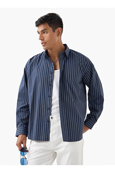 Iconic قميص مخطط بياقة وقصة عادية