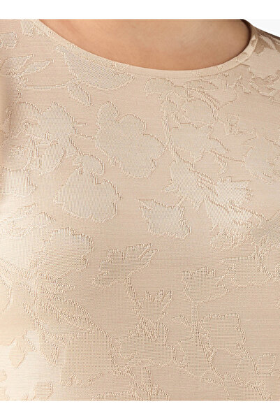 Ulla Popken Plus Size Ulla Popken Textured Top with Round Neck and 3/4 Sleeves