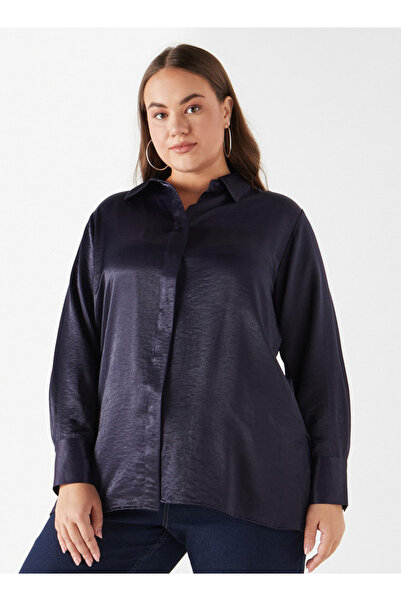 Ulla Popken Plus Size Solid Shirt With Collar And Long Sleeves