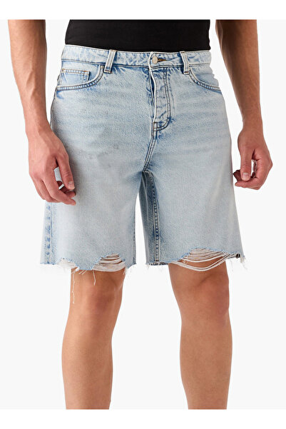 FAV Distressed Denim Shorts with Pockets and Button Closure