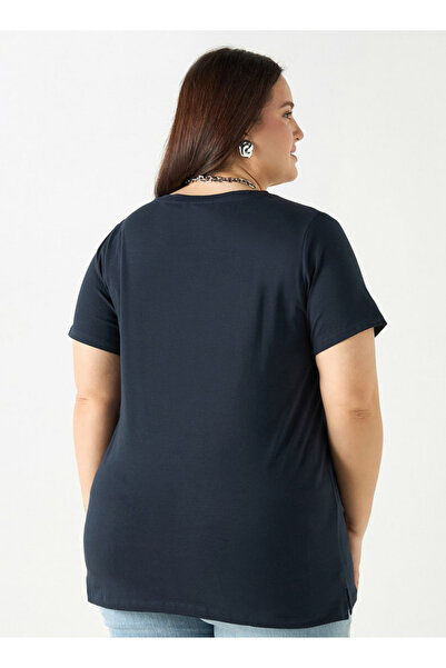 Ulla Popken Plus Size Ulla Popken Embellished T-shirt with Short Sleeves