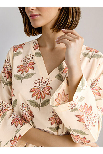 FAV Floral Print Kaftan Night Dress with V-neck