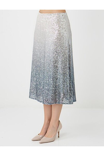 Jimmy Key Grı Düz Kesim Normal Bel Payetli Midi Etek